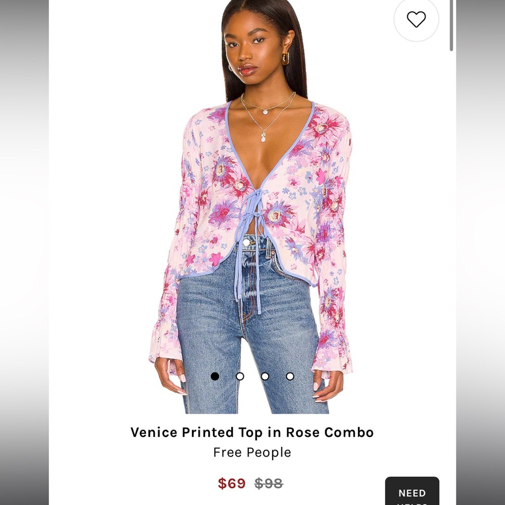 Free People Venice Printed Top in Rose Combo - Small NWT